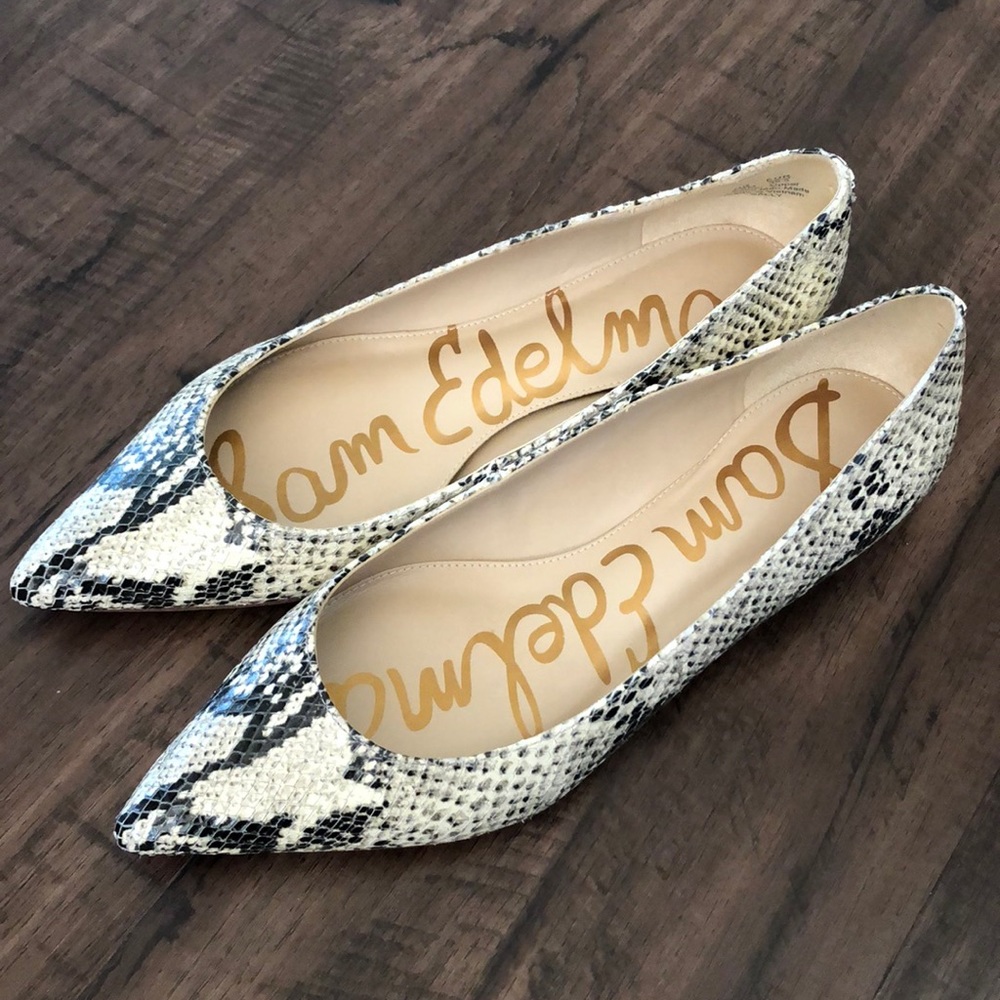Sam Edelman Sally Leather Snakeskin Pointed Flats